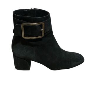 Pedro Anton Suede Ankle Boots Silver Tone Side Buckle | Black | Women’s Size 7.5